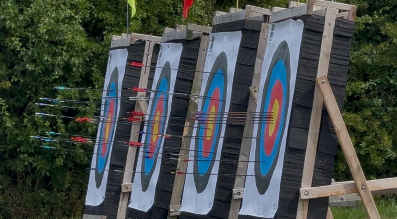 Archery tournament targets on an outdoor field